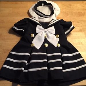 Baby Girl Sailor Dressy Dress and Matching Hat 6 M